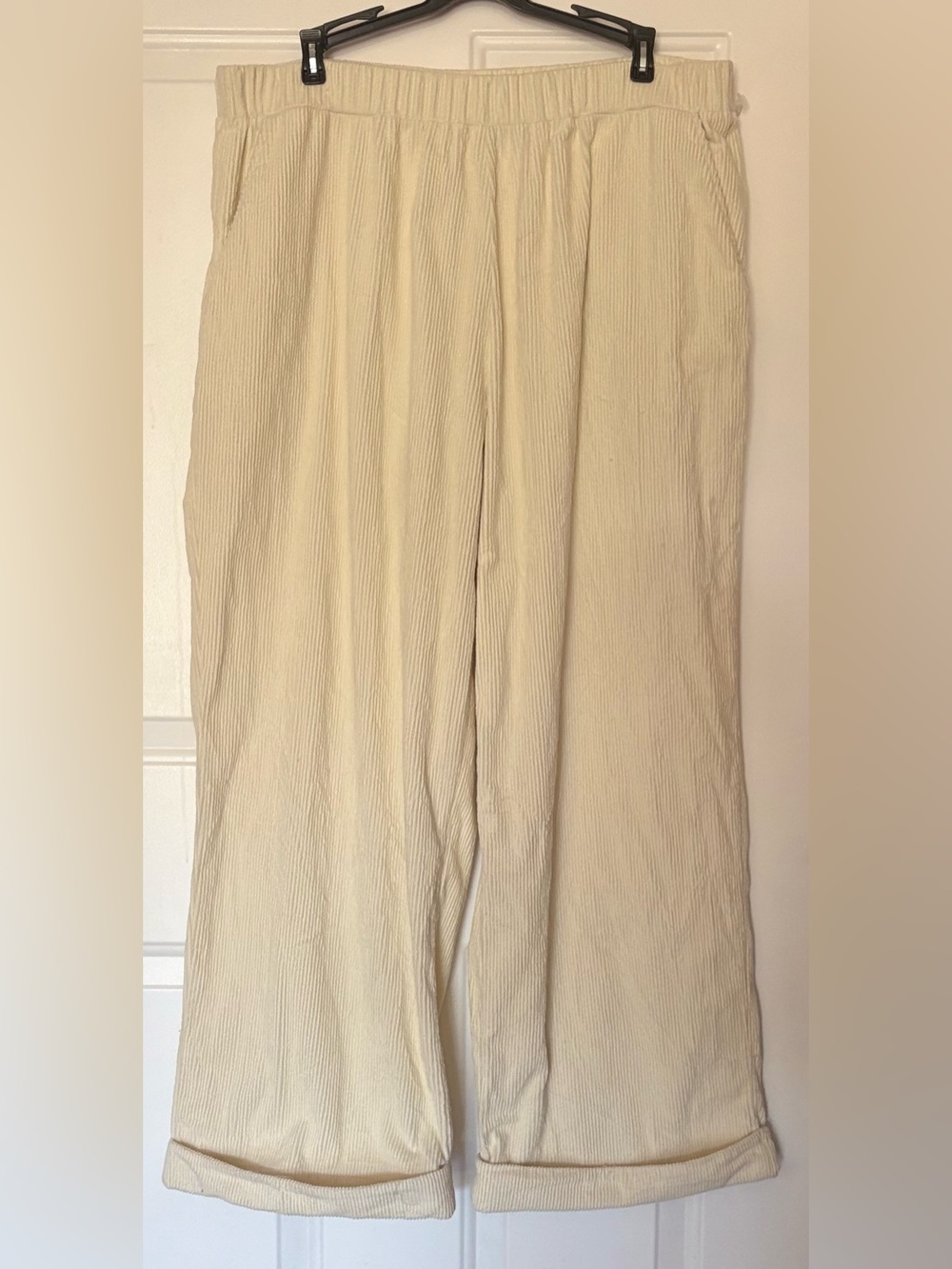 NWOT Sonderhaus Ivory Corduroy Straight Wide Leg Pants Womens XL